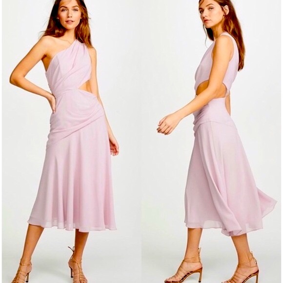 Fame & Partners BHLDN Haylie 14 / L Lilac Purple One-Shoulder Crepe Chiffon Midi - Picture 5 of 11